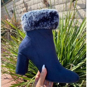 Olivia Miller Fur Heel Navy Bootie